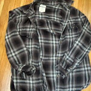 American Eagle Outfitters Charcoal and White Checkered Shirt